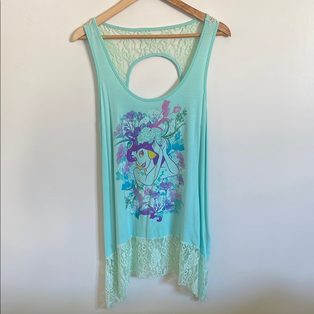 Disney Parks Aladdin’s Princess Jasmine Blue Floral Lace Oversized Tank Top
